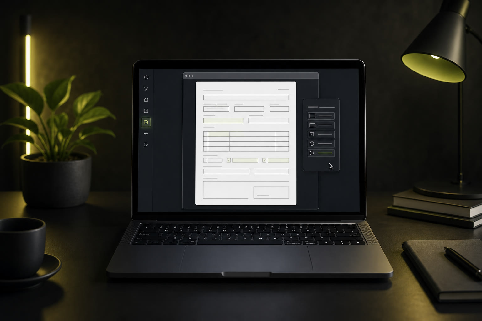 Clean desk with single-page PDF on a laptop